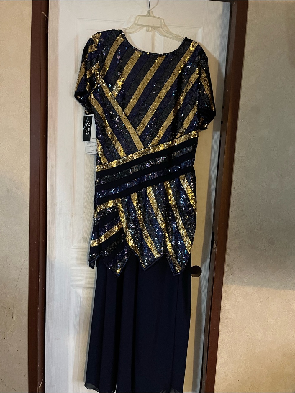 Ashro Navy and Gold Sequin Midi Dress